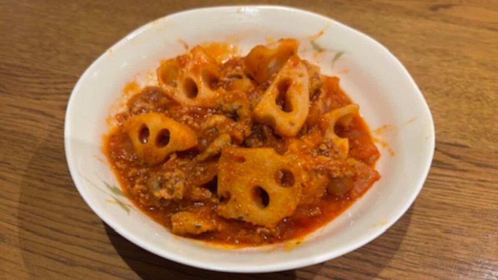 豚肉と蓮根(盛り付け)の写真