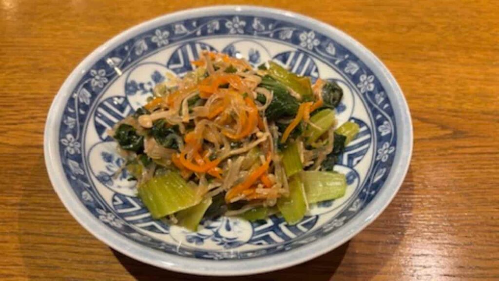 Photo of namul with bok choy and enoki mushrooms