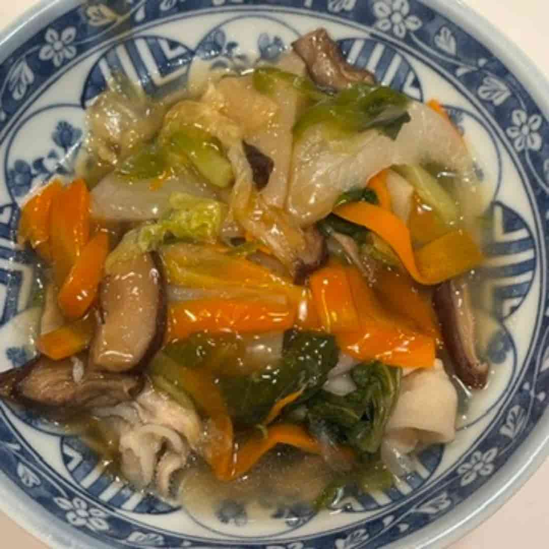 島根石見ポークと北海道ホタテと山形最上椎茸の八宝菜の写真