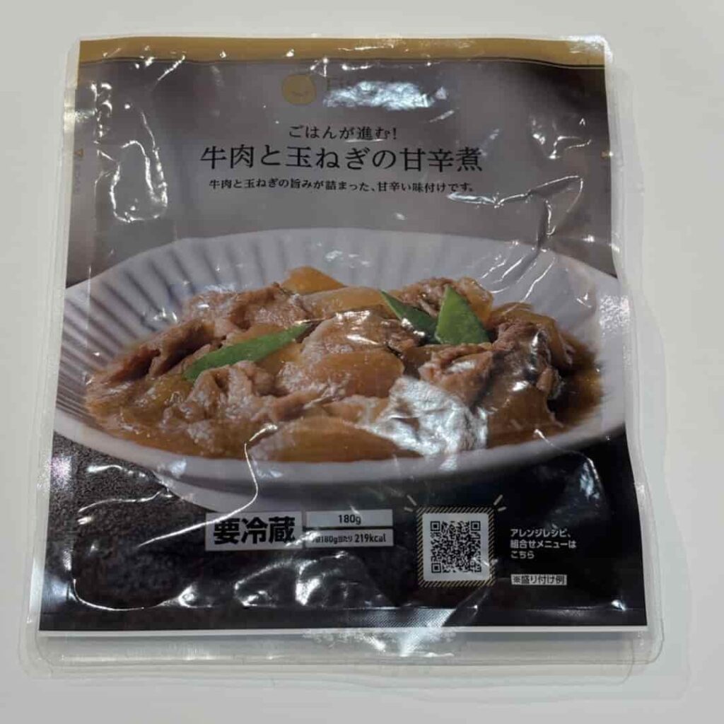 牛肉とたまねぎの甘辛煮（パウチ）表の写真